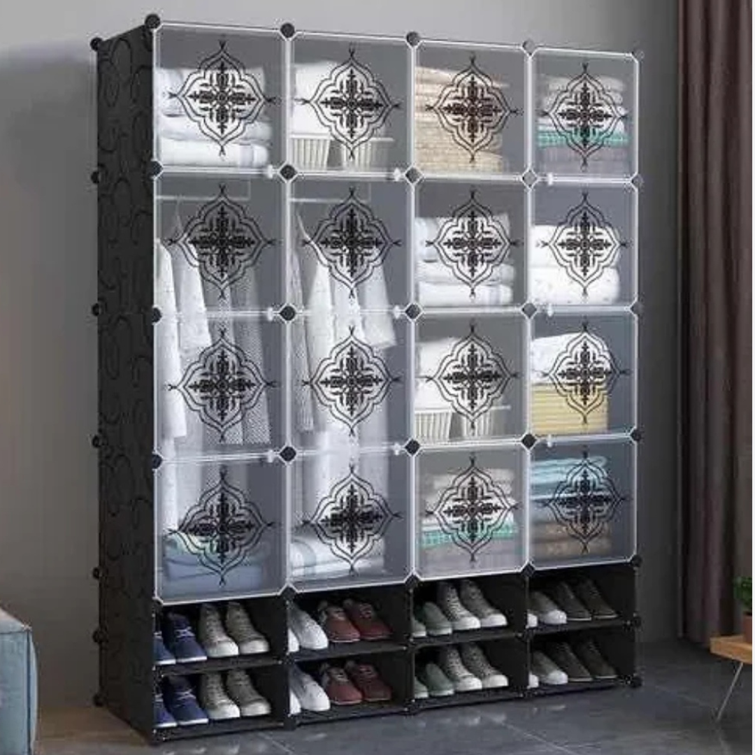 Lot De 4 Armoires à Chaussures Avec Mécanisme De Verrouillage Et Tiroirs - Rangement Pratique En Plastique