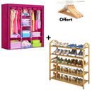 Pack : armoire 3 battants en housse plus range chaussure 5 niveaux en bois ( 4 cintres offerts)