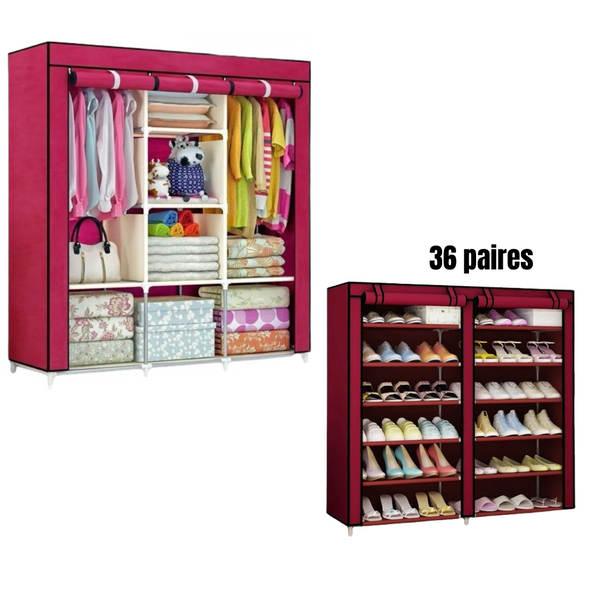 Armoire 3 battants + range 36 paires housse