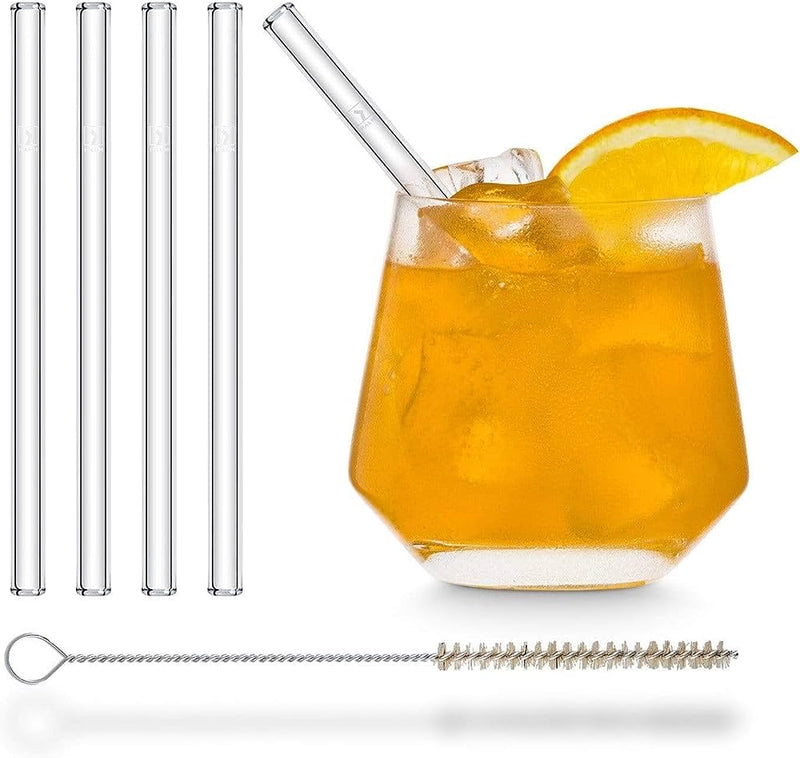 Tasses en verre 6 pièces et 6 pailles