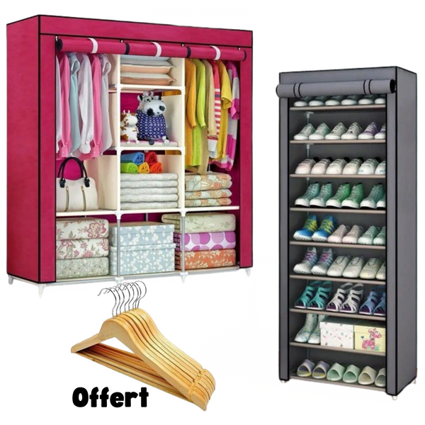 pack armoire 3 battants housse plus range chaussure 9 étagère et 6 cintres offert - Boummarket