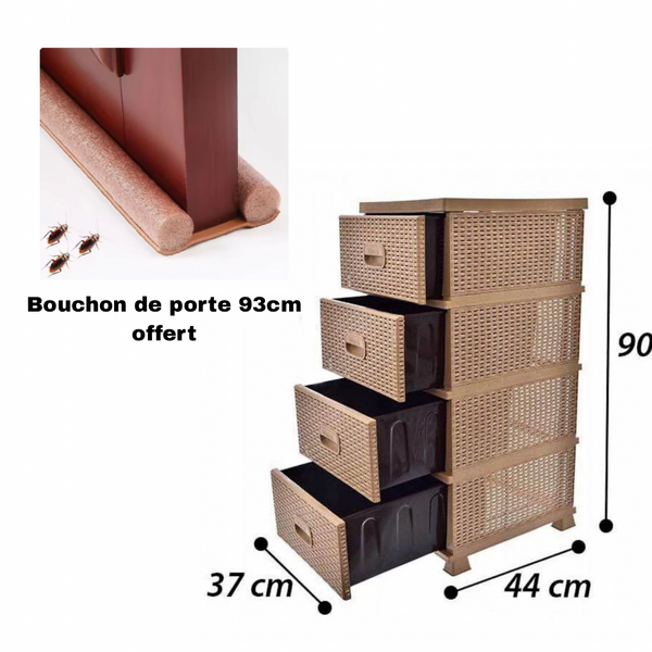 Tiroir de rangement en plastique 4 niveaux plus bouchon de porte 93 cm offert