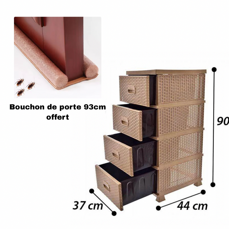 Tiroir de rangement en plastique 4 niveaux plus bouchon de porte 93 cm offert