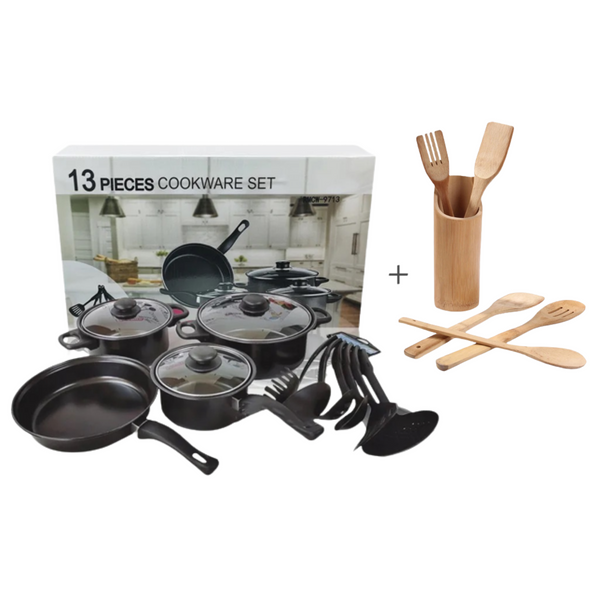 Ensemble casserole 13 pièces plus spatule en bois 5 pièces