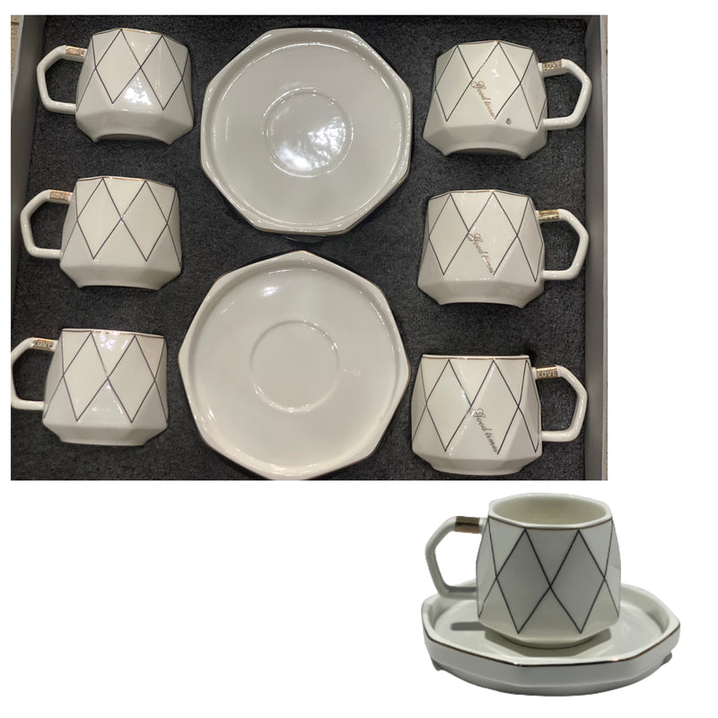 Ensemble tasse sous tasse en porcelaine 12 pièces