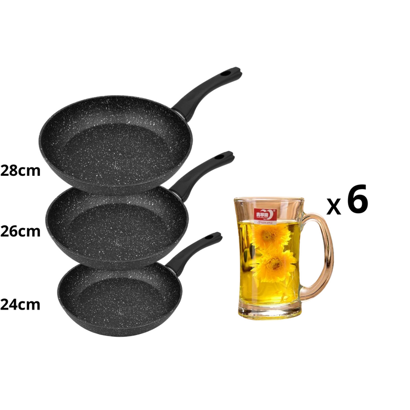 Verre boisson 6 pièces + 3 poêles