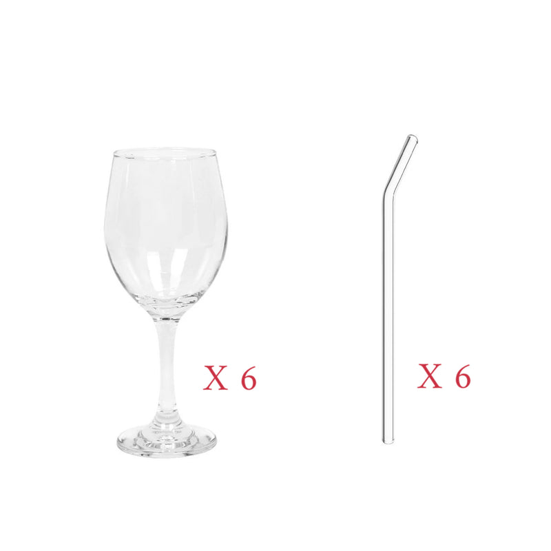 Tasses en verre 6 pièces et 6 pailles