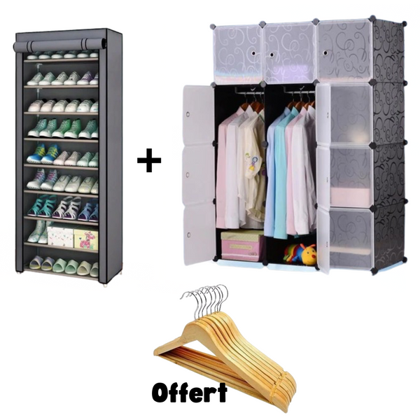 Pack armoire 3 battants plus range chaussure 27 paires plus lots de 6 cintre offert