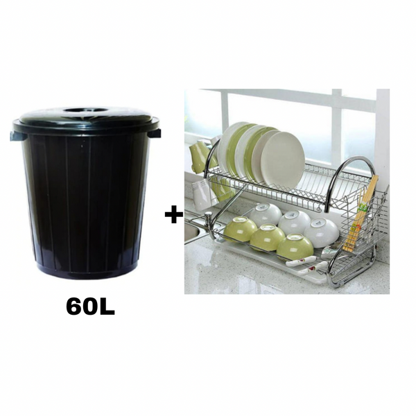 Pack poubelle 60 litres plus égouttoir en inox - Boummarket