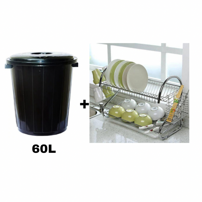 Pack poubelle 60 litres plus égouttoir en inox - Boummarket