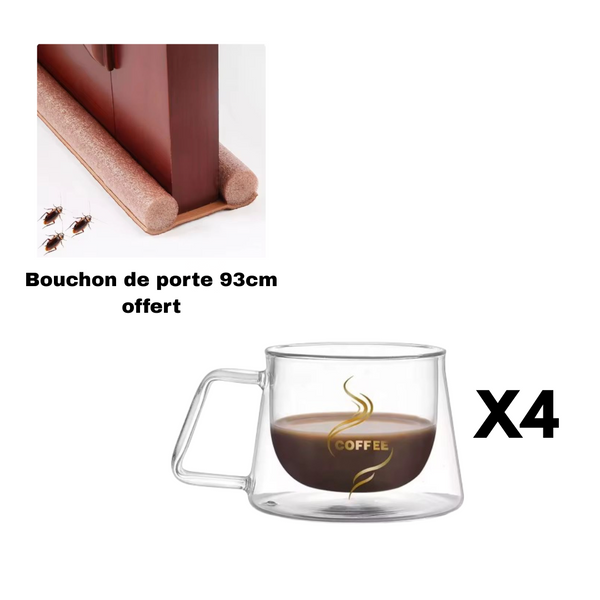 Tasse double paroi 4 pièces plus bouchon de porte offert