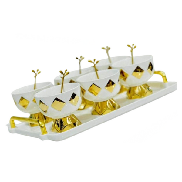 Ensemble 6 soucoupe + 6 cuillères et 1 plateau