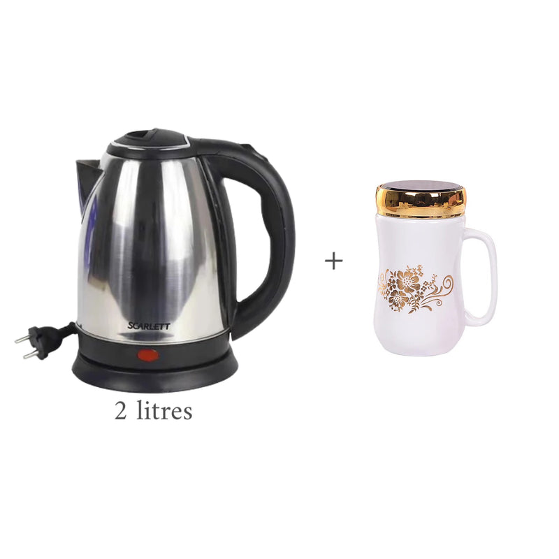 Bouilloire 2 litres plus mug tasse avec couverte en miroir