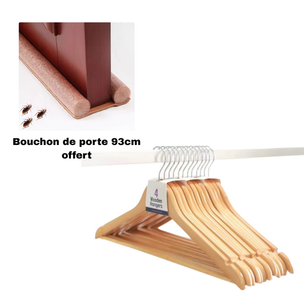 Lots de 12 cintres en bois plus bouchon de porte offert
