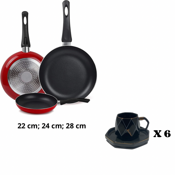 Ensemble 3 poêles plus 12 pièces tasse sous tasse