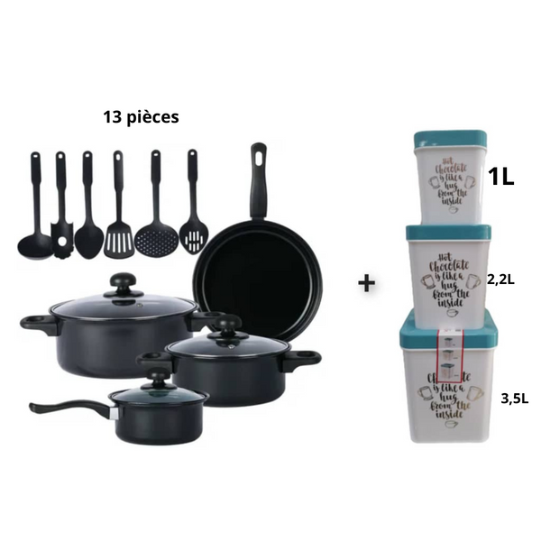 Ensemble casserole 13 pièces plus 3 pièces bol plastique