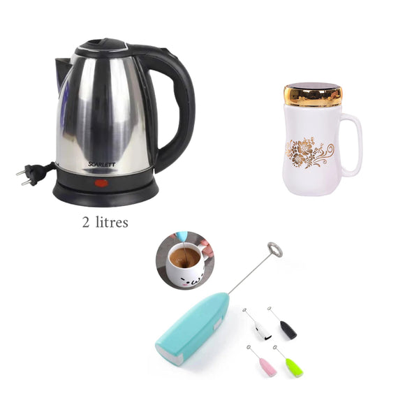 Bouilloire 2 litres plus mug tasse avec couverte miroir et un mini batteur - Boummarket
