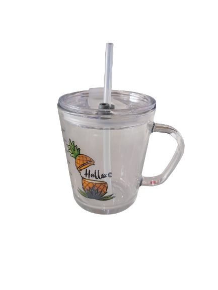 Tasse en verre 350 ml + paille en plastique