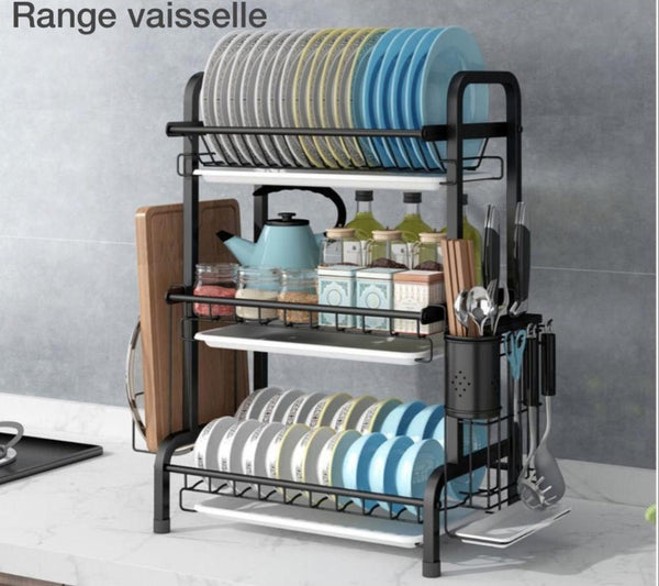 Egouttoire 3 etageres en inox, noir - Boummarket