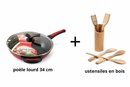 Pack Cuisine Pratique Poêle antiadhésive 34 cm + Ustensiles en bois - Boummarket