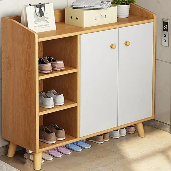 Meuble de rangement à chaussures en bois – 80×30×84 cm | Design moderne avec étagères ouvertes et portes, livraison gratuite à dakar
