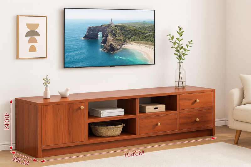 Meuble TV moderne en bois – 160×30×40 cm | Design élégant avec tiroirs et rangements, livraison gratuite à dakar