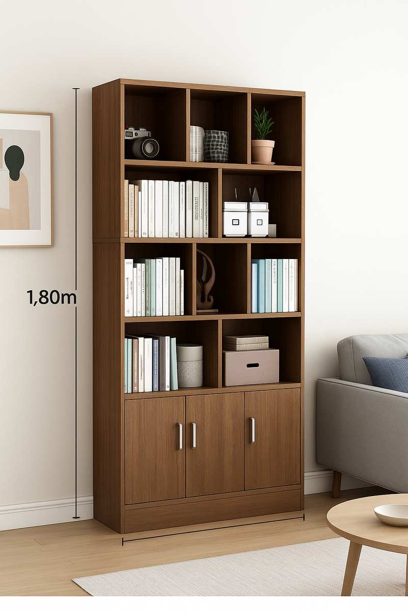 Bibliothèque moderne en bois – 180×100×24 cm | Étagère de rangement design avec portes,livraison gratuite à dakar.