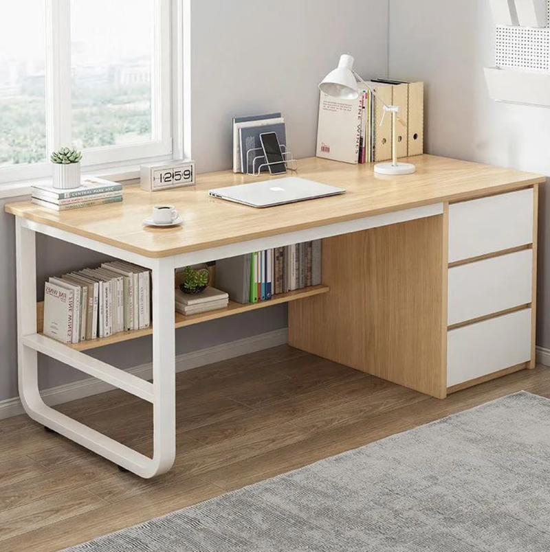 Bureau moderne en bois et métal – 140×50×74,5 cm avec tiroirs de rangement, livraison gratuite à dakar