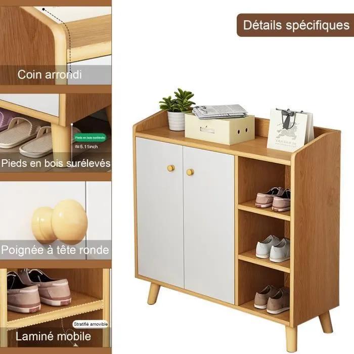 Meuble de rangement à chaussures en bois – 80×30×84 cm | Design moderne avec étagères ouvertes et portes, livraison gratuite à dakar