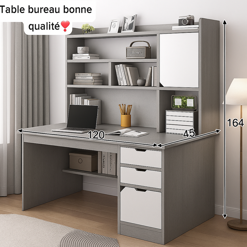 Bureau moderne avec étagères – 120×45×164 cm | Design élégant, rangement intégré et grande capacité, livraison gratuite à dakar
