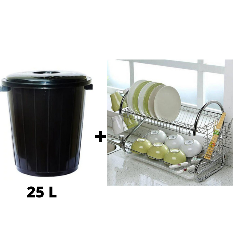 Pack poubelle 25 litres plus égouttoir en inox