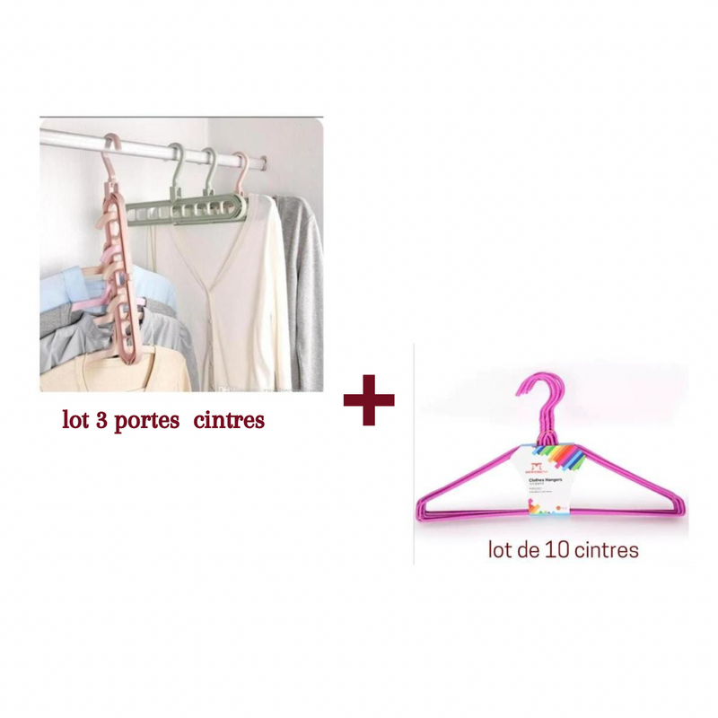 Lot de 3 portes cintres + 10 cintres