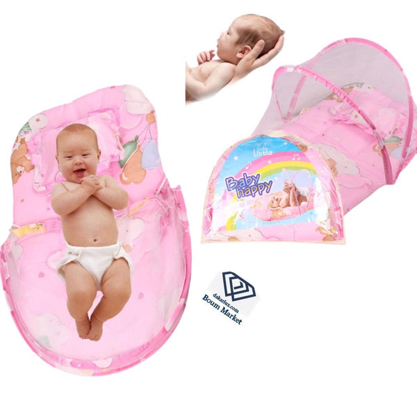 Moustiquaire Berceau Lit pour enfant 0–18 mois Chambre d'enfant pliable bébé nouveau-né Lit de voyage avec tapis de couchage d'été Taie d'oreiller - Boummarket