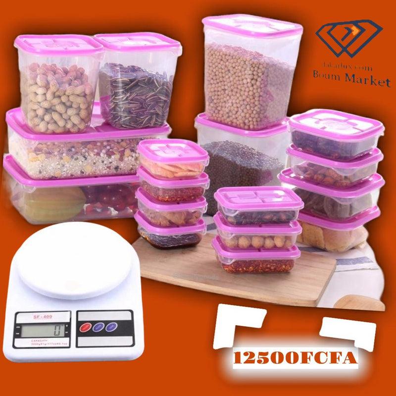 Ensemble de 17 pièces de bols en plastique plus une Balance de cuisine 10 kg