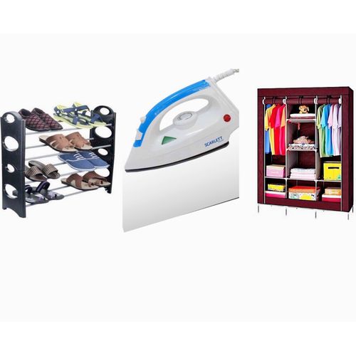 pack armoire 3 battants plus rangement chaussure plus lots de 10 cintres - Dakar Lux